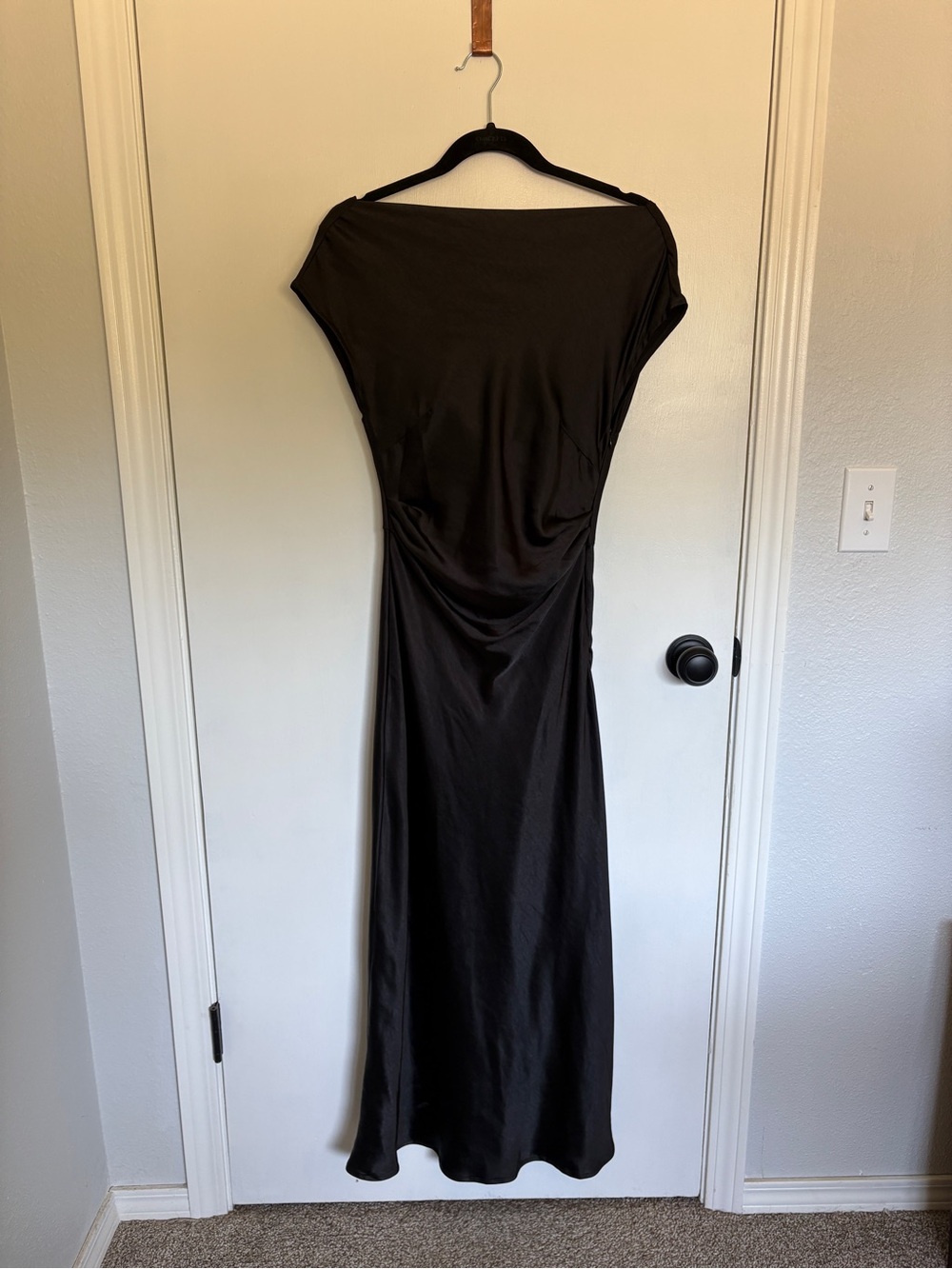Hello Molly Black Draped Satin Midi Dress